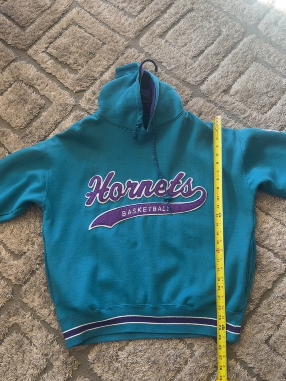 VINTAGE 90s STARTER NBA CHARLOTTE HORNETS SCRIPT LOGO PULLOVER HOODIE MENS LARGE